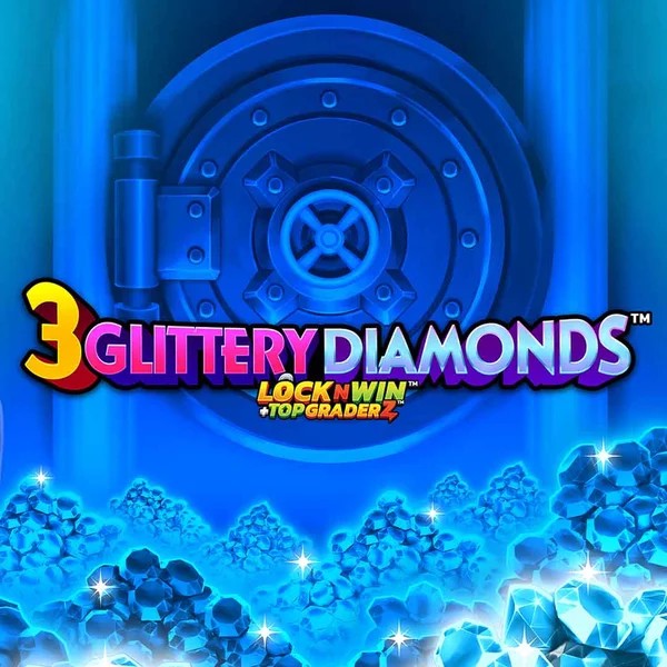 3 Glittery Diamonds slot logo by PearFiction Studios at Shuffle Casino